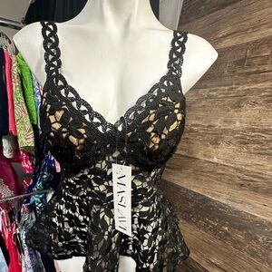 Maslavi Black Bustier Peplum Lace Tank Top